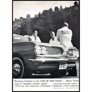 1961 Pontiac Tempest Grill Motor Trend Car of the Year Vintage Print Ad Wall Art